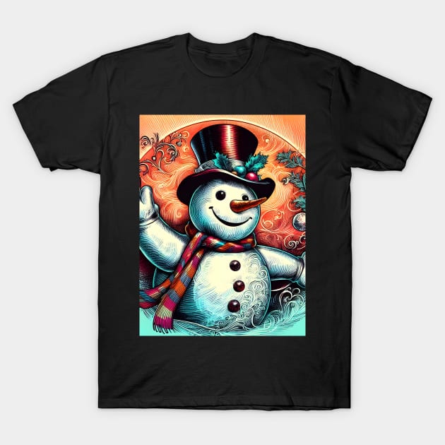 Discover Frosty's Wonderland: Whimsical Christmas Art Featuring Frosty the Snowman for a Joyful Holiday Experience! T-Shirt by insaneLEDP